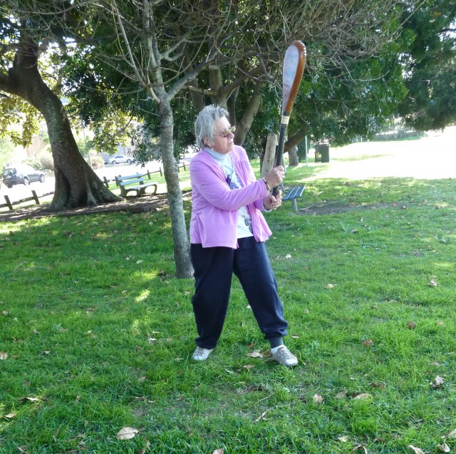 Margaret Slowgrove demonstrating Vigoro in Botany, 60 years after being selected for NSW State team